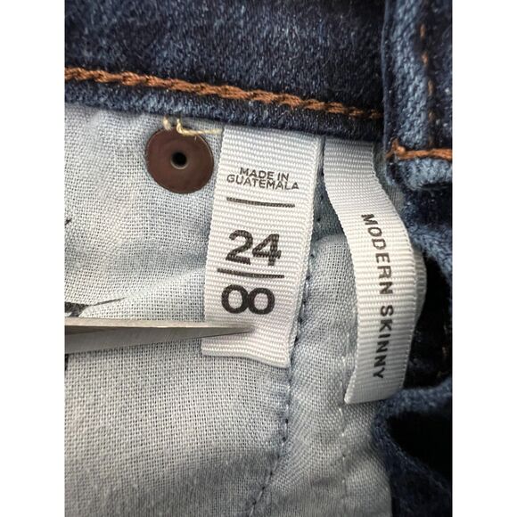 LOFT Women's Modern Skinny Jeans Dark Wash Distressed Size 24 / 00 - Picture 4 of 11